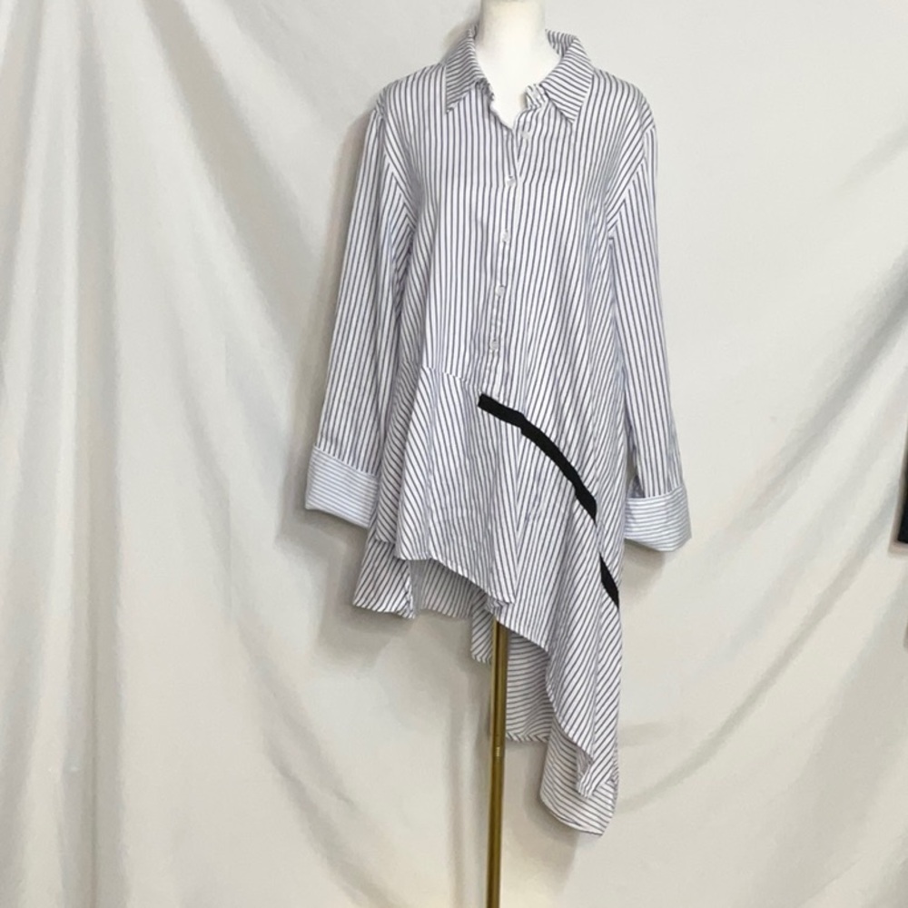Athenia Marie Chic Striped Asymmetrical Women's Blouse